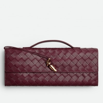 Bottega Veneta Andiamo Clutch with Handle in Barolo Intrecciato Lambskin BVBS12269