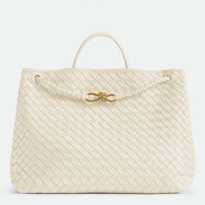 Bottega Veneta Andiamo Large Bag in White Intrecciato Lambskin BVBS12002