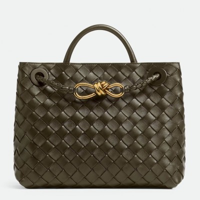 Bottega Veneta Andiamo Small Bag in Kaki Intrecciato Lambskin BVBS12005