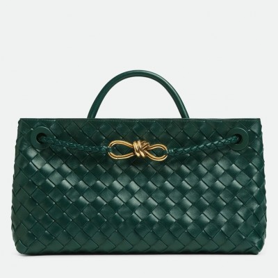 Bottega Veneta Andiamo Small East/West Bag in Green Intrecciato Lambskin BVBS12009