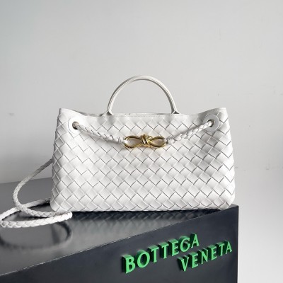 Bottega Veneta Andiamo Small East/West Bag in White Intrecciato Lambskin BVBS12012