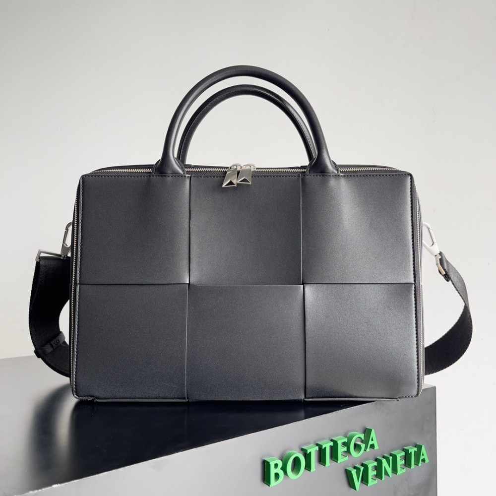 Bottega Veneta Arco Briefcase In Black Intreccio Calfskin BVBS12068