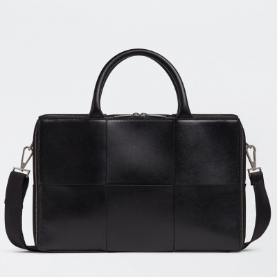 Bottega Veneta Arco Briefcase In Black Intreccio Calfskin BVBS12068