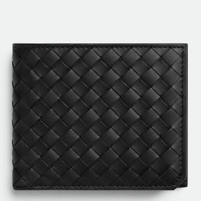 Bottega Veneta Bi-fold Wallet with Coin Purse in Black Intrecciato Calfskin BVBS12564