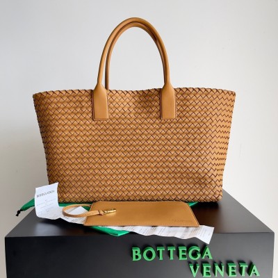 Bottega Veneta Cabat Medium Bag In Caramel Intrecciato Lambskin BVBS12072