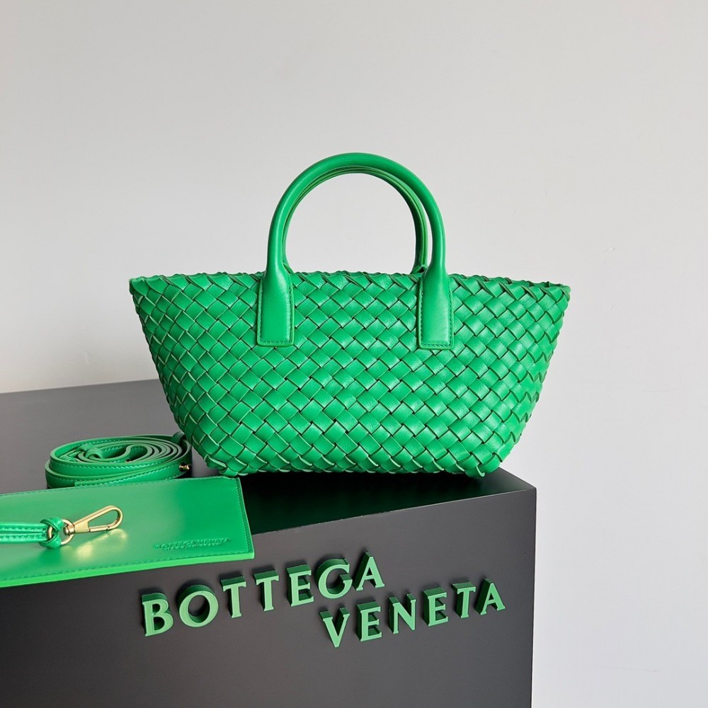 Bottega Veneta Cabat Mini Bag In Green Intrecciato Lambskin BVBS12081