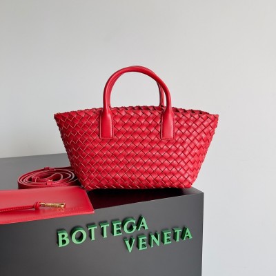 Bottega Veneta Cabat Mini Bag In Red Intrecciato Lambskin BVBS12085