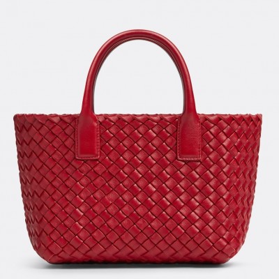 Bottega Veneta Cabat Mini Bag In Red Intrecciato Lambskin BVBS12085