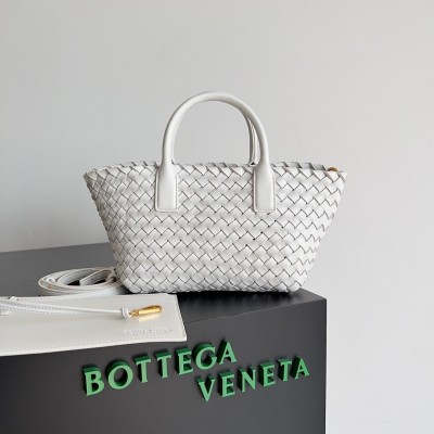 Bottega Veneta Cabat Mini Bag In White Intrecciato Lambskin BVBS12087