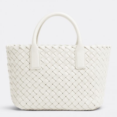 Bottega Veneta Cabat Mini Bag In White Intrecciato Lambskin BVBS12087