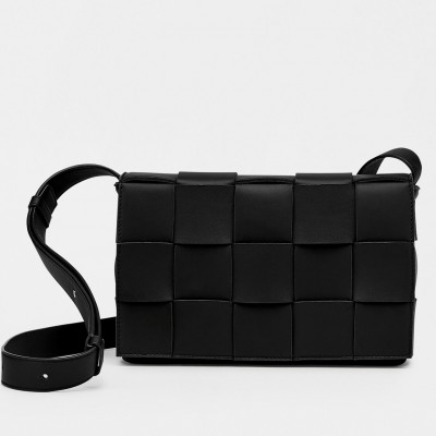 Bottega Veneta Cassette Bag In Black Intrecciato Lambskin BVBS12120