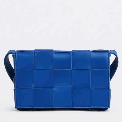 Bottega Veneta Cassette Bag In Blue Intrecciato Lambskin BVBS12124