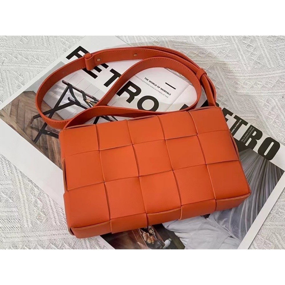 Bottega Veneta Cassette Bag In Orange Intrecciato Lambskin BVBS12136