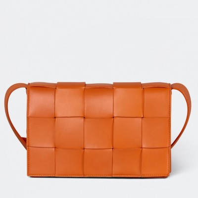 Bottega Veneta Cassette Bag In Orange Intrecciato Lambskin BVBS12136