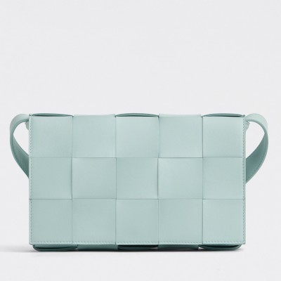 Bottega Veneta Cassette Bag In Teal Washed Intrecciato Lambskin BVBS12142