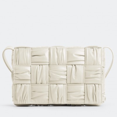 Bottega Veneta Cassette Bag In White Foulard Intreccio Leather BVBS12160