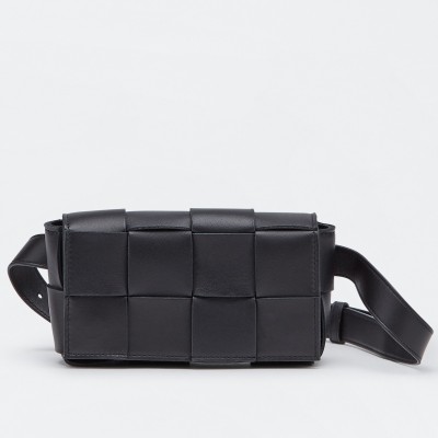 Bottega Veneta Cassette Belt Bag In Black Intrecciato Leather BVBS12058