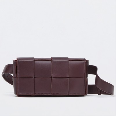 Bottega Veneta Cassette Belt Bag In Grape Intrecciato Leather BVBS12059