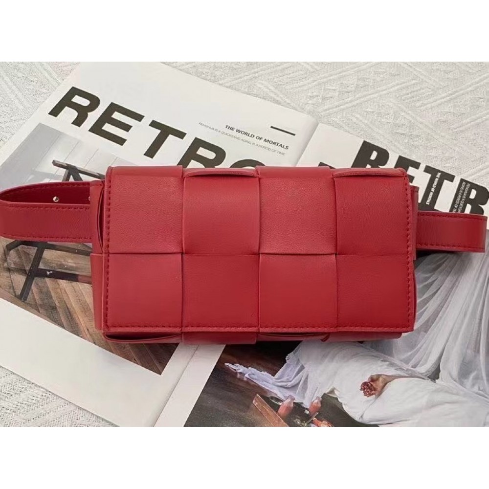 Bottega Veneta Cassette Belt Bag In Red Intrecciato Leather BVBS12061