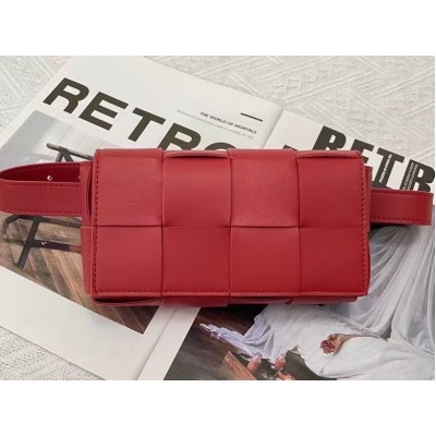 Bottega Veneta Cassette Belt Bag In Red Intrecciato Leather BVBS12061