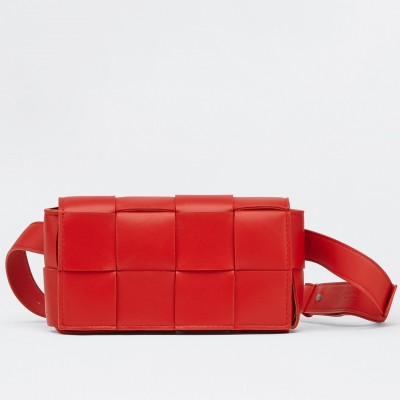 Bottega Veneta Cassette Belt Bag In Red Intrecciato Leather BVBS12061