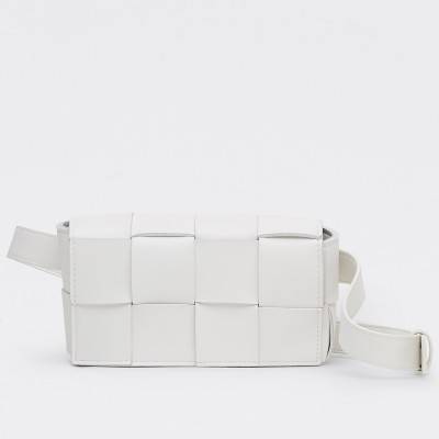 Bottega Veneta Cassette Belt Bag In White Intrecciato Leather BVBS12062