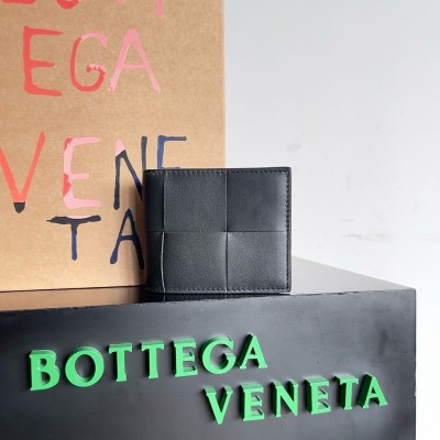 Bottega Veneta Cassette Bi-fold Wallet in Black Intrecciato Calfskin BVBS12566