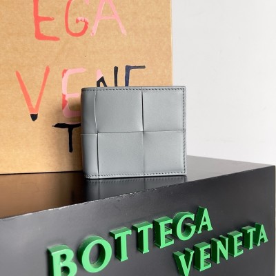 Bottega Veneta Cassette Bi-fold Wallet in Thunder Intrecciato Calfskin BVBS12567