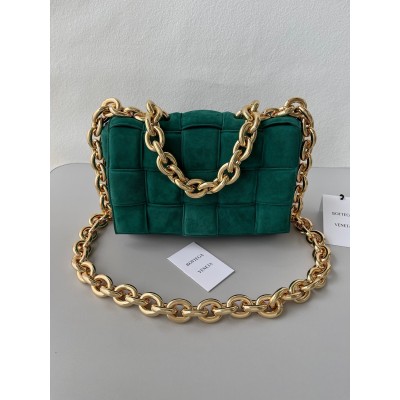 Bottega Veneta Chain Cassette Bag In Emerald Green Suede BVBS12210