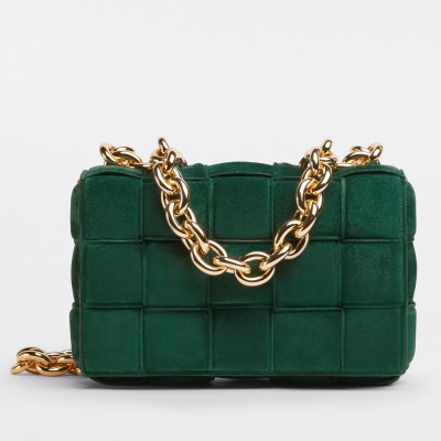 Bottega Veneta Chain Cassette Bag In Emerald Green Suede BVBS12210