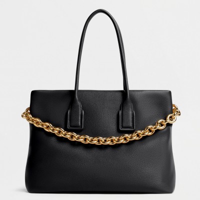 Bottega Veneta Chain Tote Bag In Black Grained Leather BVBS12241