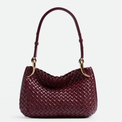 Bottega Veneta Clicker Small Bag in Bordeaux Intrecciato Lambskin BVBS12520