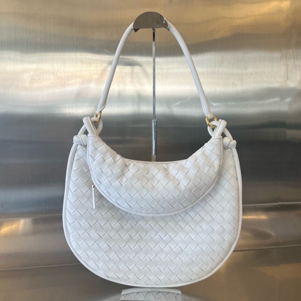 Bottega Veneta Gemelli Large Bag in White Intrecciato Lambskin BVBS12288