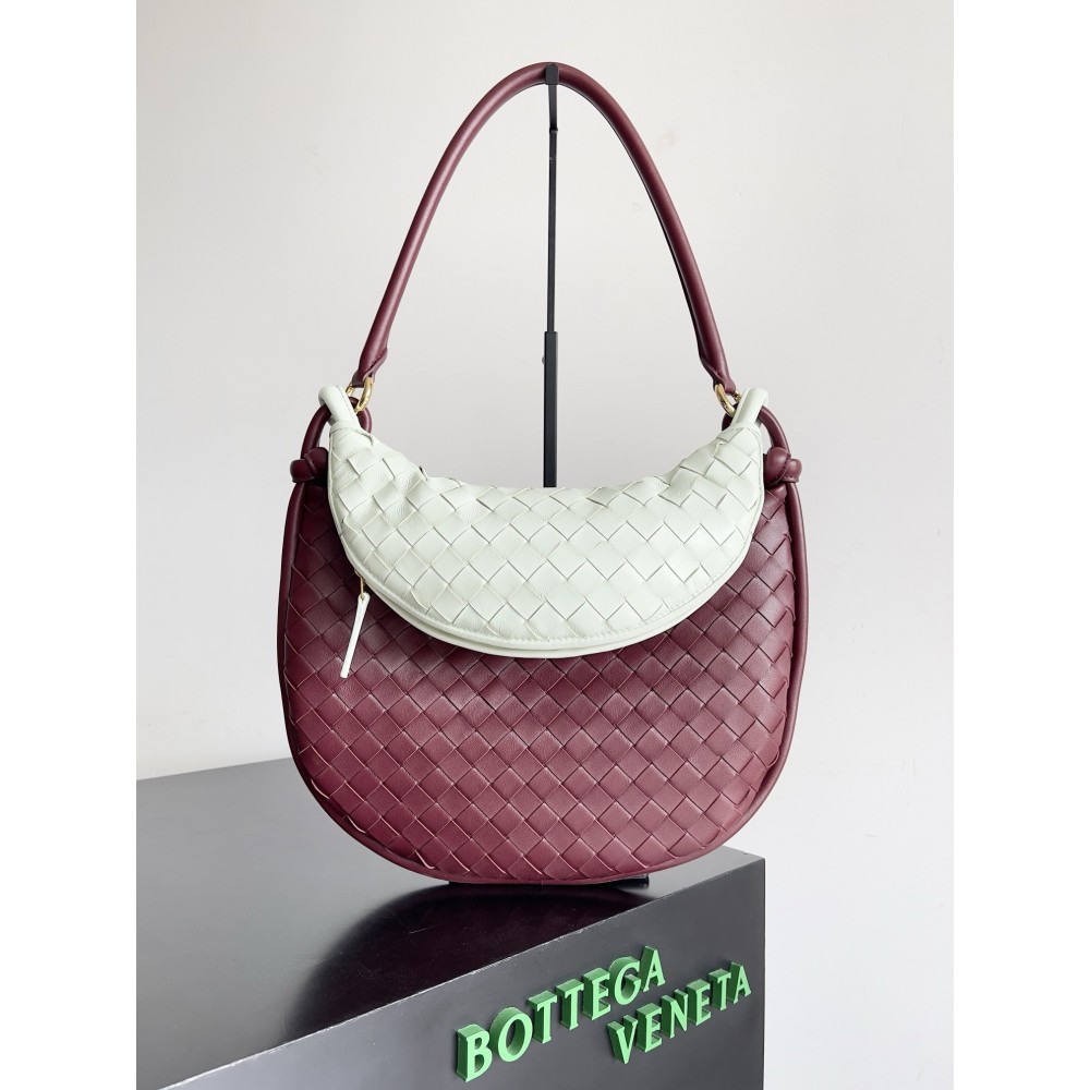 Bottega Veneta Gemelli Medium Bag in Barolo/Glacier Intrecciato Lambskin BVBS12289