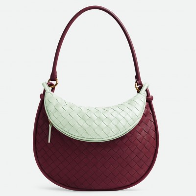 Bottega Veneta Gemelli Medium Bag in Barolo/Glacier Intrecciato Lambskin BVBS12289