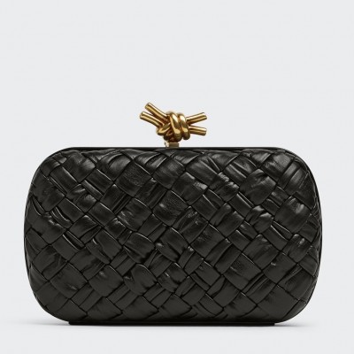 Bottega Veneta Knot Minaudiere Clutch In Black Foulard Intreccio Leather BVBS12366