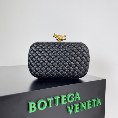 Bottega Veneta Knot Minaudiere Clutch In Black Intrecciato Lambskin BVBS12367