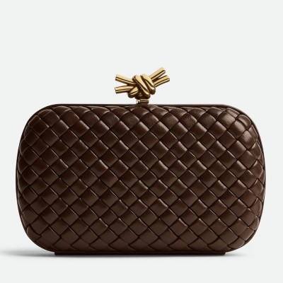 Bottega Veneta Knot Minaudiere Clutch In Bordeaux Intrecciato Lambskin BVBS12368