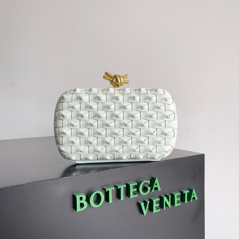 Bottega Veneta Knot Minaudiere Clutch In Glacier Intreccio Leather BVBS12369