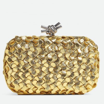 Bottega Veneta Knot Minaudiere Clutch in Gold Sequins Laminated Leather BVBS12371