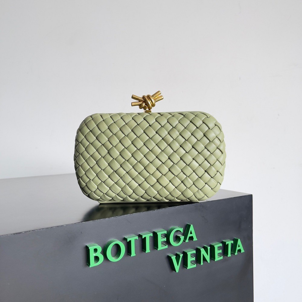 Bottega Veneta Knot Minaudiere Clutch In Travertine Intrecciato Lambskin BVBS12378