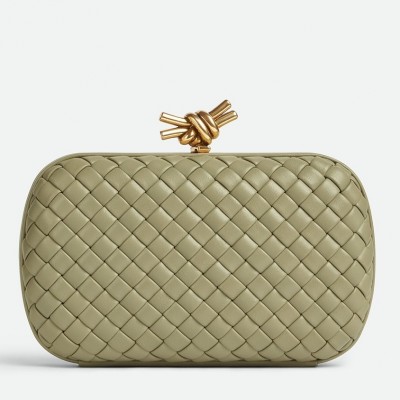 Bottega Veneta Knot Minaudiere Clutch In Travertine Intrecciato Lambskin BVBS12378