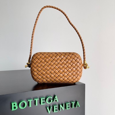 Bottega Veneta Knot Minaudiere On Strap In Camel Intreccio Lambskin BVBS12387