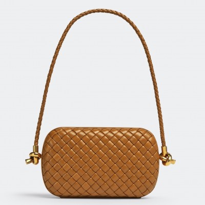 Bottega Veneta Knot Minaudiere On Strap In Camel Intreccio Lambskin BVBS12387