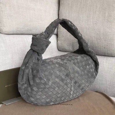 Bottega Veneta Large BV Jodie Bag In Grey Woven Suede BVBS12346