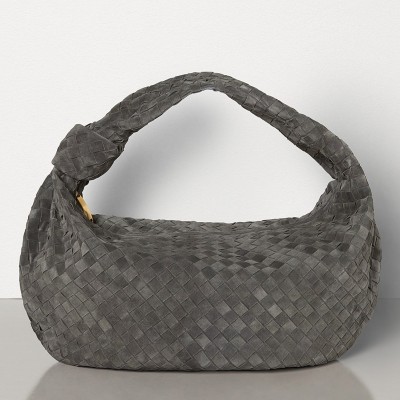 Bottega Veneta Large BV Jodie Bag In Grey Woven Suede BVBS12346