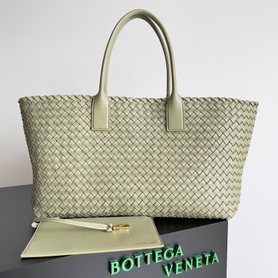 Bottega Veneta Large Cabat Bag In Travertine Intrecciato Lambskin BVBS12090