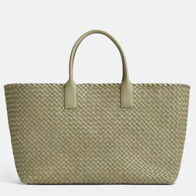 Bottega Veneta Large Cabat Bag In Travertine Intrecciato Lambskin BVBS12090