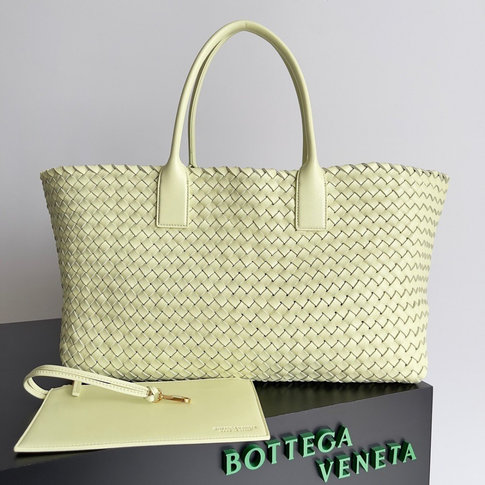 Bottega Veneta Large Cabat Bag In Zest Washed Intrecciato Lambskin BVBS12091