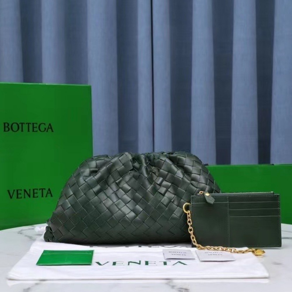 Bottega Veneta Large Pouch Clutch In Raintree Intrecciato Lambskin BVBS12247